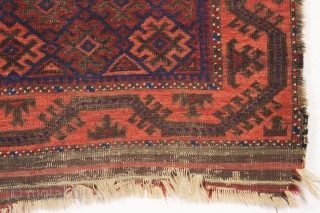 antique very small baluch rug. One of a number of baluch pieces from one Boston area home. Interesting field design with a border that has unusually well resolved corners. All natural colors  ...