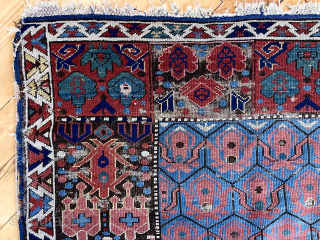 Out of the cedar chests. Early kuba seichour rug. Uncommon field and eye catching borders (a border type I liked very much and collected). Great color. Fine weave. Not perfect condition. Mid  ...