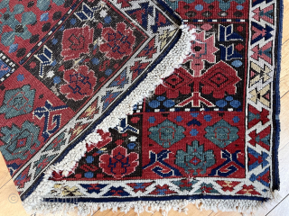 Out of the cedar chests. Early kuba seichour rug. Uncommon field and eye catching borders (a border type I liked very much and collected). Great color. Fine weave. Not perfect condition. Mid  ...