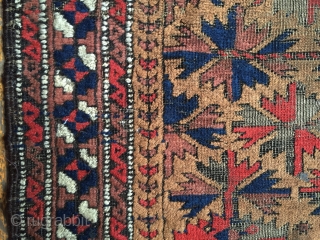 Antique Baluch prayer rug. Older example with all natural colors. As found with wear, oxidation and slight damage as shown. Storage clean out priced. 19th c. 2'8" x 4'9"    