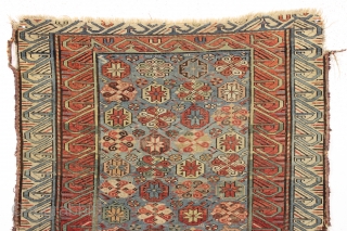 Antique seichour rug. Unusual and fresh, meaning very very dirty, rug with a novel design I have not seen before. The weaver liked the large Georgian border so much she used it  ...