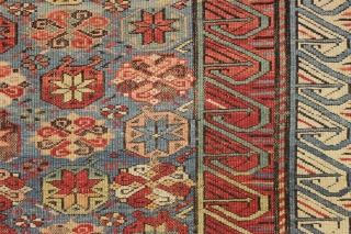 Antique seichour rug. Unusual and fresh, meaning very very dirty, rug with a novel design I have not seen before. The weaver liked the large Georgian border so much she used it  ...