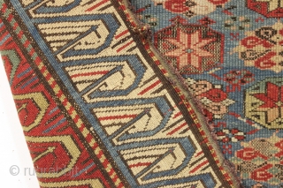 Antique seichour rug. Unusual and fresh, meaning very very dirty, rug with a novel design I have not seen before. The weaver liked the large Georgian border so much she used it  ...