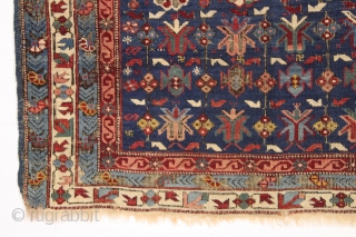 antique caucasian seichour kuba rug. Beautiful example of this attractive type with all deeply saturated natural colors. Good pinks, good greens and golds on a pretty medium blue ground. Good even pile  ...