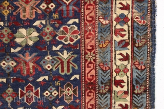 antique caucasian seichour kuba rug. Beautiful example of this attractive type with all deeply saturated natural colors. Good pinks, good greens and golds on a pretty medium blue ground. Good even pile  ...