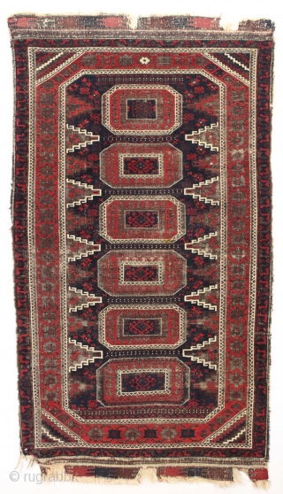 antique baluch rug. High quality example of the type. All natural colors. "As found", with heavily oxidized browns. No repairs. Could use a good wash. 19th c. 3'8" x 6'8"   