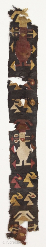 pre columbian textile. Looks South American to me but not my area of expertise. "as found", not mounted. Found locally. (in the piles). 3" x 26"       