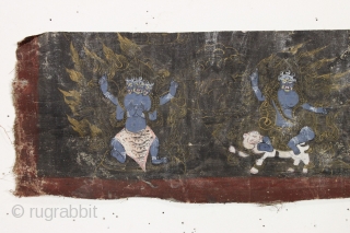 Old painted fragment. Looks tibetan to me. Don't mess with these guys, buy it. 4 1/2" x 23 1/2"              