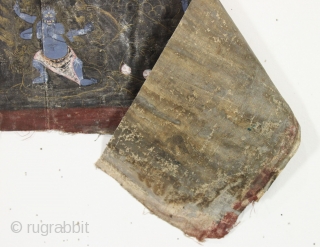 Old painted fragment. Looks tibetan to me. Don't mess with these guys, buy it. 4 1/2" x 23 1/2"              