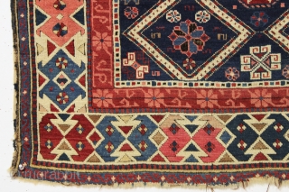 Antique seichour kuba rug with an interesting border. Near original condition with overall good thick pile and excellent tight weave. All natural colors including a beautiful old pink. Ends a bit unraveled  ...