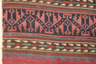 Antique textile jajim fragment. Fine fine fine. All natural colors. Lightly sewn onto cloth. Colorful older example. 19th c. 18" x 38"           