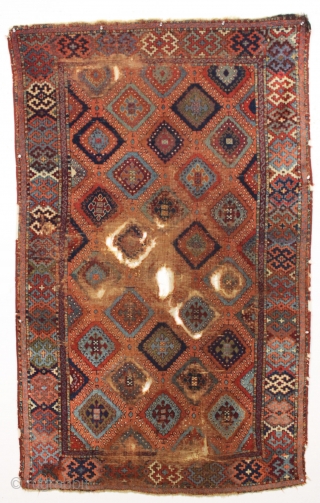 Antique kurdish yoruk rug. Older example. For contemplation not restoration. 3rd qtr. 19th c. 3'11" x 6'3"                