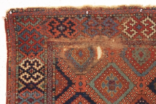 Antique kurdish yoruk rug. Older example. For contemplation not restoration. 3rd qtr. 19th c. 3'11" x 6'3"                