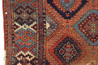 Antique kurdish yoruk rug. Older example. For contemplation not restoration. 3rd qtr. 19th c. 3'11" x 6'3"                