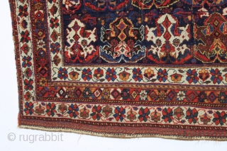 antique persian afshar rug with very nice design, overall good condition and excellent all natural colors. Attractive almost square size. Overall good even pile. Very slight wear and a tiny crease or  ...