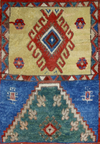 19th.c. Konya-Yürük,145X120cm with archaic design.Great condition,thick pile, and original selvages and kelim-bands.                     