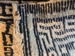19th Century Tibetan Sitting Rug.  35 x 28", Has not been washed but note stain or singe. Note uncommon design for a collector.  Purchased in 1990 while on a trip  ...