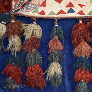Wonderful Turkmen bag- Bokche-   for holding flat bread at the wedding ceremony and after marriage to hold the brides treasured poccessions.

Embroidered Felt with super tassels, some marks and sign of  ...