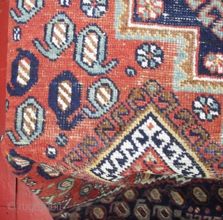 Early 20th. century Afshar rug, with considerable wear, very nice colours. SOLD                     