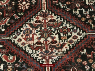 Old Khamse Bird rug. Good borders. Worth a look - so see more photos here: https://wovensouls.com/products/1526-antique-khamseh-khamse-bird-rug                 