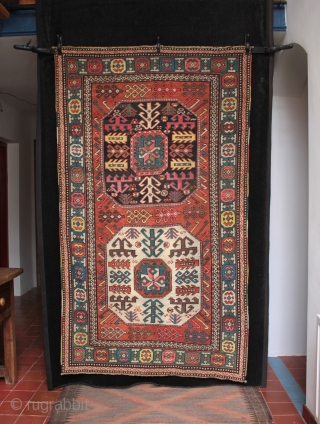 Interesting antique two medallion Chajli rug with good colours and condition and minor repairs. Size 196cm x 106cm.

For more photos see: http://www.kilim.ie/TRIBAL_RUGS_and_KILIMS/Pages/NEW_ARRIVALS.html

Please contact me for more information.      