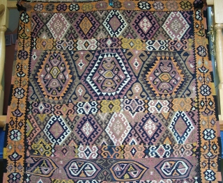 An interesting and unusual tribal east Anatolian kilim from the Kars Kagizman or Van Hakkari area.

Opinions among kilim aficionados differ slightly as this kilim shows design elements seen in tribal kilims from  ...