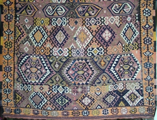 An interesting and unusual tribal east Anatolian kilim from the Kars Kagizman or Van Hakkari area.

Opinions among kilim aficionados differ slightly as this kilim shows design elements seen in tribal kilims from  ...