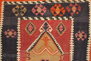 Rare & fine antique Anatolian Sarkisla Prayer Kilim, 154x117cm, reweaving to edges and small repairs of various ages, stained area lower right and smaller stain top border, estimated 90 years or more.  ...