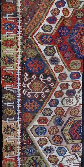 Another offering from my recent trip to Anatolia, a lovely long antique Hotamis, Konya area half kilim with super, well saturated dyes and fine hand-spun cotton for the light areas (see last  ...