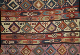 Antique Anatolian Malatya area kilim with an exceptionally well balanced palette, juxtaposition of colours and fine drawing of motifs. In very good original condition with just a few home made repairs to  ...