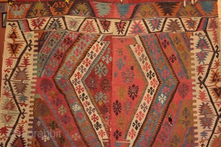 Large 4 metre long 19th century Aksaray dowry kilim, perhaps from the Taspinar area, with su yolu running water border. Striking asymmetry of design between the two halves and interesting variations in  ...