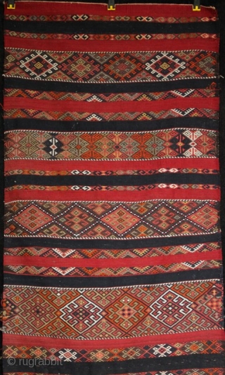An old Anatolian long kilim runner, tightly woven flat weave with very ...
