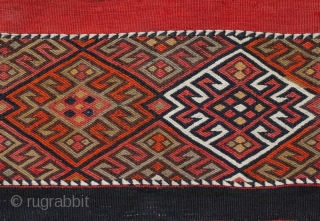 An old Anatolian long kilim runner, tightly woven flat weave with very fine çiçim and soumak embroidery, I estimate from the 1920s. Excellent drawing, good colours and in very good condition. 285x84cm

For  ...