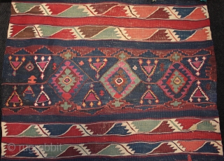 Small circa 3rd quarter 19th century Anatolian kilim from Malatya, probably Sinan village or one of the surrounding villages now also under the Karakaya dam. The top fringe plaited in Kurdish style  ...