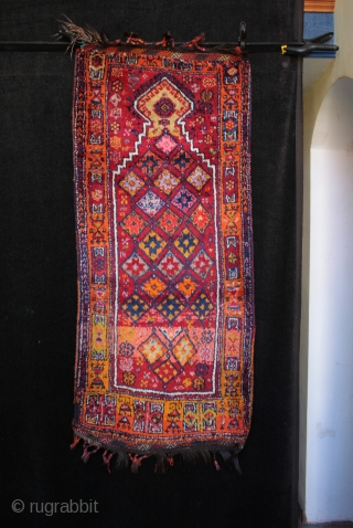 Dazzling Kurdish Drejan Tribe woman's prayer rug from eastern Anatolia between Gaziantep and Malatya. Lustrous wool on a goat hair warp with top and bottom çiçim embroidered kilim guards and bound tassels.  ...