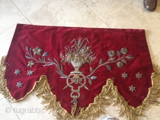 MID 19 OR EARLYER  PAIR OF EMBROIDERED FABRICS ON VELVET METAL (SILVER AND GOLD BUTTONS) SIZE 100/65 CM (2.2/3.3) mint condition SHIP FREE         