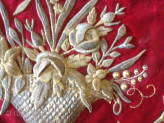 MID 19 OR EARLYER  PAIR OF EMBROIDERED FABRICS ON VELVET METAL (SILVER AND GOLD BUTTONS) SIZE 100/65 CM (2.2/3.3) mint condition SHIP FREE         