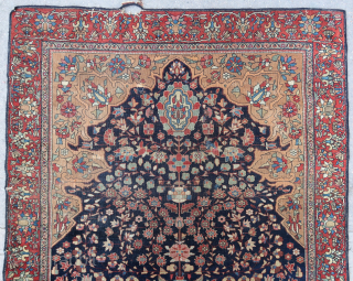 Antique, fine and beautiful Sarouk Ferahan (180 cm. x 124 cm.) Last outer border missing, wear and slits. Several damages and few, old crude repairs, but still more beautiful than most. Spontaneous  ...