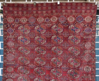 Old Tekke rug (256 cm. x 172 cm.)
In overall good condition for its age, ends secured, a repair in a corner, selvedges not original.
Shipping worldwide at cost      