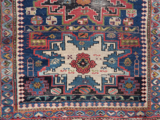 Rare, fine, and colorful, antique Lesghi rug fragment ( 172 cm. x 80 cm.) Unfortunates repilings in the black, but considering rarity and age, it's a detail. Feel free to ask more  ...