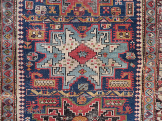 Rare, fine, and colorful, antique Lesghi rug fragment ( 172 cm. x 80 cm.) Unfortunates repilings in the black, but considering rarity and age, it's a detail. Feel free to ask more  ...