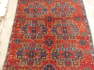 Rare and beautiful Caucasian Kuba carpet (284cm. x 162cm. / 9'3'' x 5'3''), Very nice design, with spaces making positive and negative repeated medallions. Pile medium to low with few little spots  ...