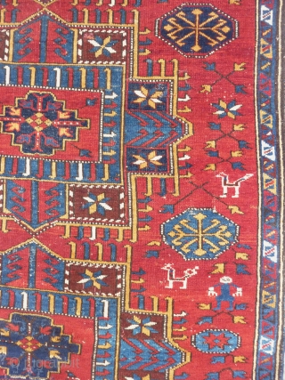 Rare and beautiful Caucasian Kuba carpet (284cm. x 162cm. / 9'3'' x 5'3''), Very nice design, with spaces making positive and negative repeated medallions. Pile medium to low with few little spots  ...