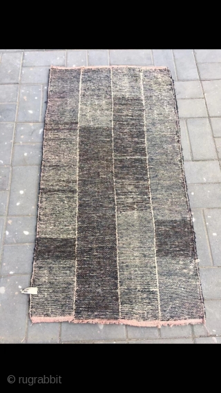 Tibetan rug. Blue green background with four strips , good age. Size 80*153cm( 31*60”)                   