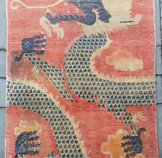 Chinese rug, red dragon pillar , it was produced in Zuoqi area Inner Mongolia. About mid Qing Dynasty, good age and complete one. Size 76*230cm(30*90”)        