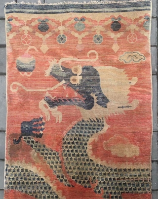 Chinese rug, red dragon pillar , it was produced in Zuoqi area Inner Mongolia. About mid Qing Dynasty, good age and complete one. Size 76*230cm(30*90”)        