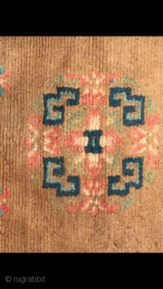 Tibetan rug, very nice camel background with three group flowers veins. Wool warp and weft . Very good and light wool quality. About late Qing Dynasty. Complete one. No any repair. Size  ...