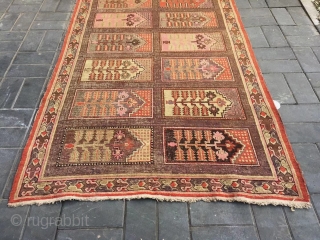 Xinjiang rug, it was produced in Khotan area Xingjiang province , very late Qing Dynasty, circa 1915. Very rare pattern . Good age and condition. Size 145*272cm(57*106”)      