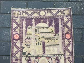 #1886 Ningxia rug, very nice Muslem pray rug, purple background with mosque veins and flower selvage, good age and quality.size 114*67cm(44*26'')            