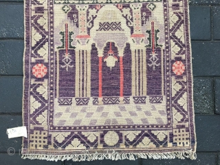 #1886 Ningxia rug, very nice Muslem pray rug, purple background with mosque veins and flower selvage, good age and quality.size 114*67cm(44*26'')            